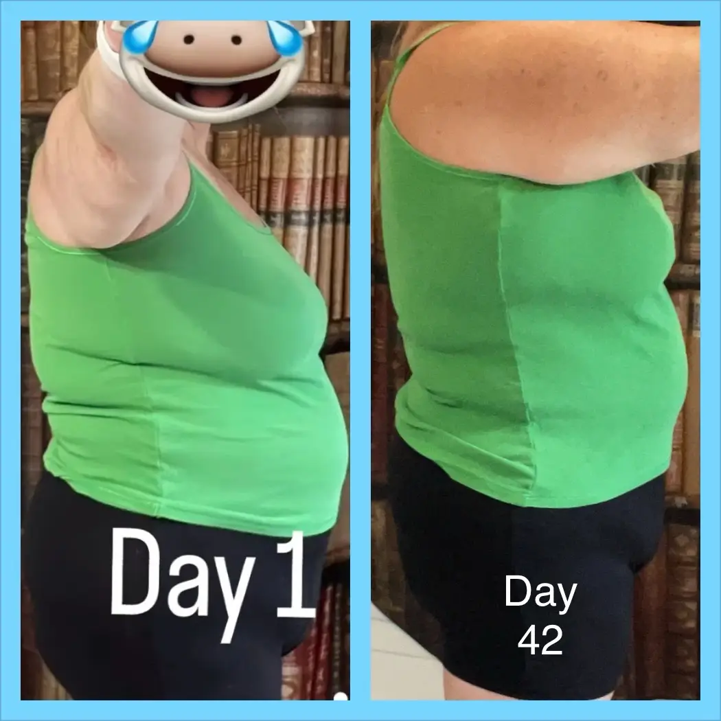 Before-and-after side profile showing Tabitha’s progress